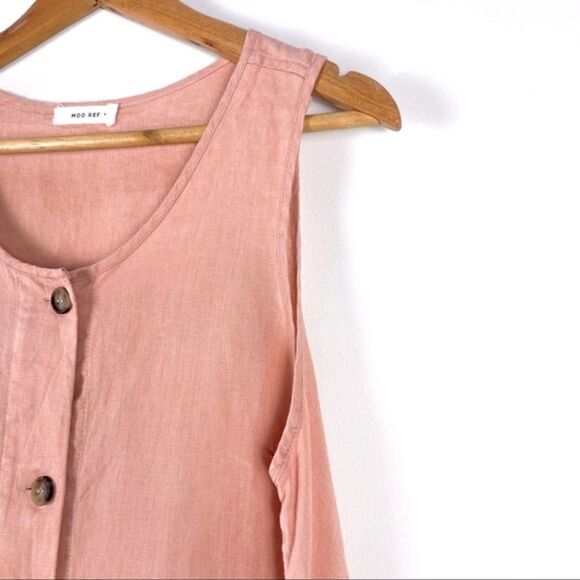 Mod Ref Salmon Peach Linen Front Tie Sleeveless Top Size L - Picture 7 of 10